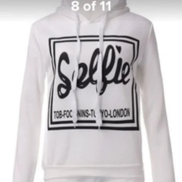 White Fleece SELFIE Sweatpants & Top Set Sweatshirt & Pants Set Bundle Lot - Picture 4 of 7